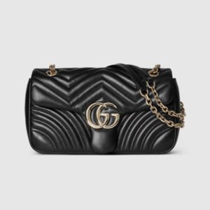replica GG Marmont medium shoulder bag black leather