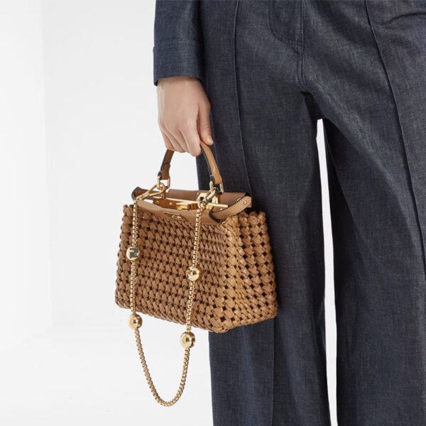 Replica FENDI Peekaboo Mini Cappuccino-coloured woven leather bag