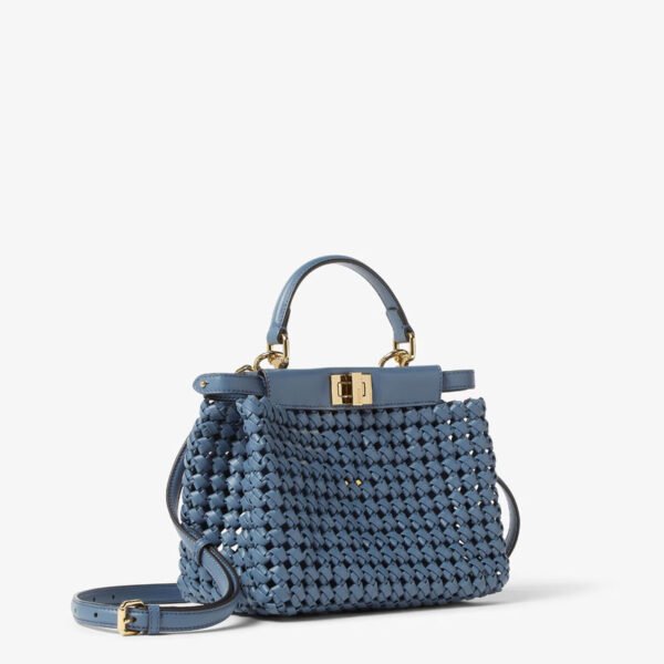 Replica FENDI Peekaboo Mini Blue interlaced leather bag AAA original 1:1 replica price - Image 2