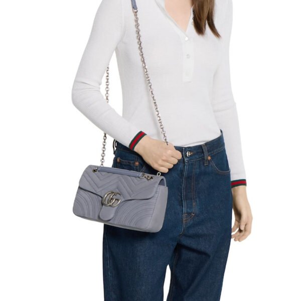 replica GUCCI GG Marmont medium shoulder bag dusty blue suede