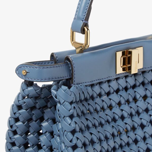Replica FENDI Peekaboo Mini Blue interlaced leather bag AAA original 1:1 replica price - Image 5