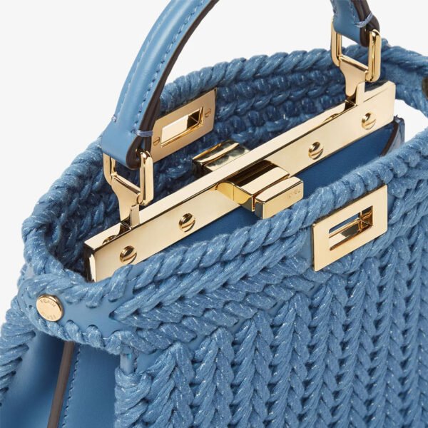 Replica FENDI Peekaboo ISeeU Small Blue jacquard interlaced leather bag AAA original 1:1 replica price