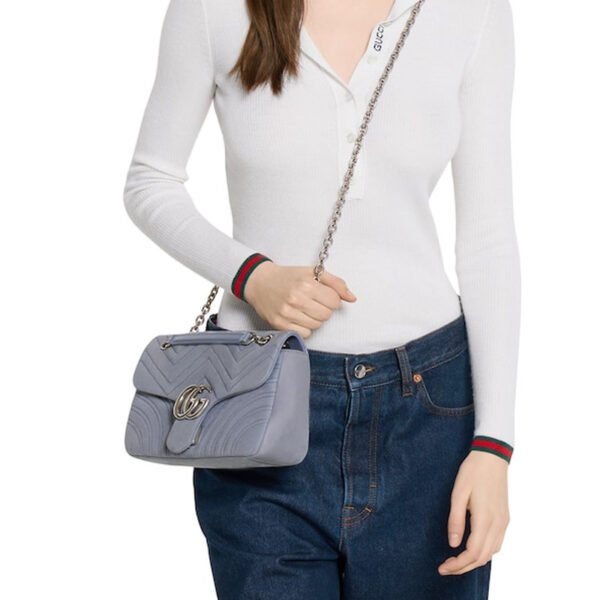 replica GUCCI GG Marmont medium shoulder bag dusty blue suede